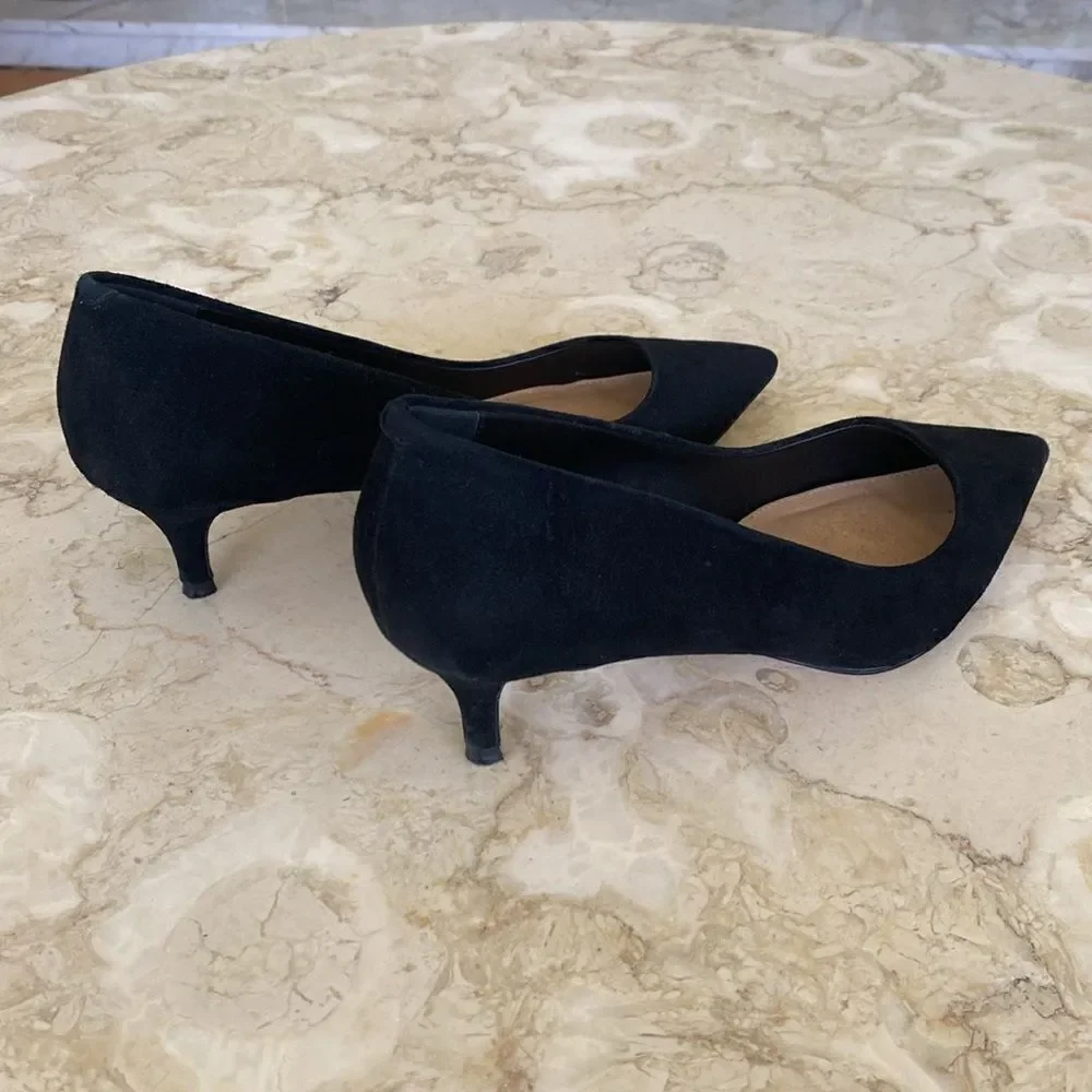 Steve Madden Sabrinah Sleek Black Suede Leather Kitten Heel Pointed Toe Pumps - Picture 8 of 12